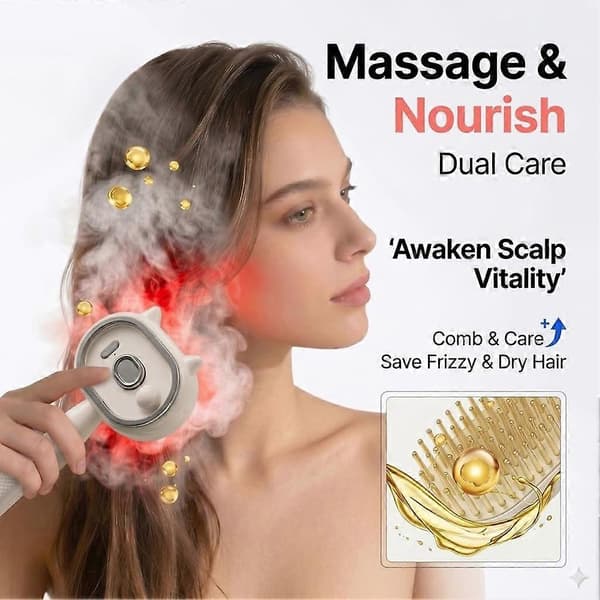 Elektrisk sprayluftkudde massagekam, hårborste för hårbottenmassage, utredning, plattning, lockning salonghår Cream white