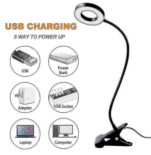 [RM]Clip-on Led Reading Usb Oppladbar Bordlampe Med Flexib