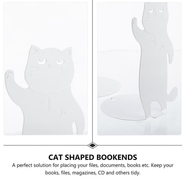 [RM] Bokstøtte Katte-design Bokstativ for Bokbruk 1 Par Hvit Metall