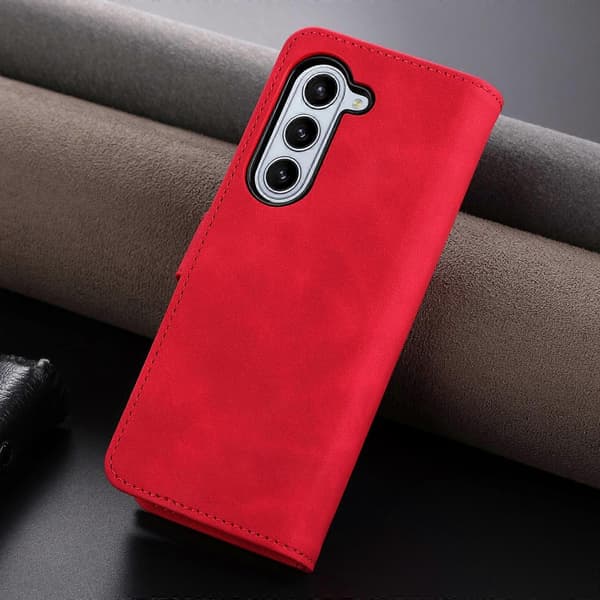 AZNS Skin Feel Kalvläder-texturerat Plånboksfodral Red For Samsung Galaxy Z Fold6 5G