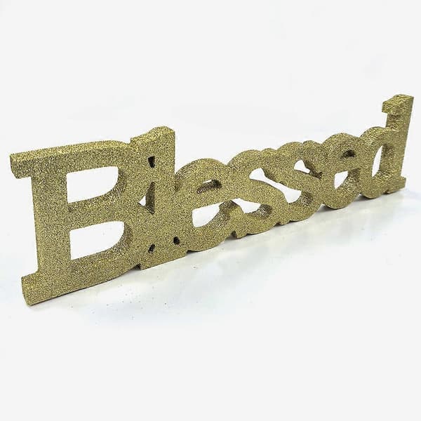[RM]Gyldent træskilt med 'Blessed' til bryllupsdekoration i rustikt design
