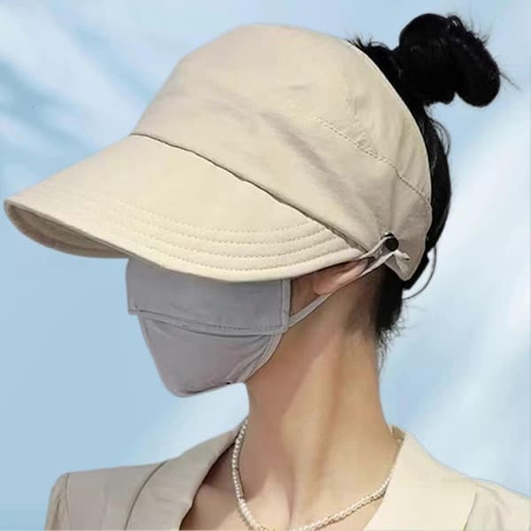 Solhat med hestehalehul til kvinder Udendørs UV-beskyttelse Hul Top Solhat, til udendørs sport Khaki