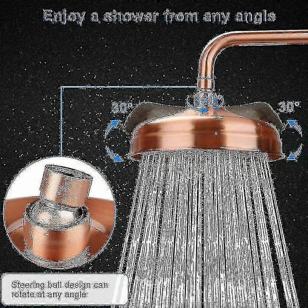 [RM]Copper Shower Head, 20 cm (8 inch) Diameter, High Pressure Fixed Shower Head with Adjustable Angle