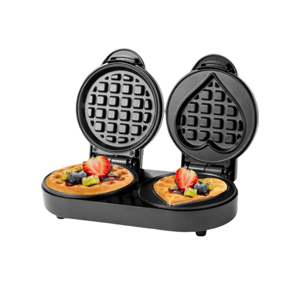 [RM]Mini Waffle Iron Flat Waffle Maker, Two Shapes, Compact Design, Non-Stick Surface, Easy to Clean, Heart-shaped, Round