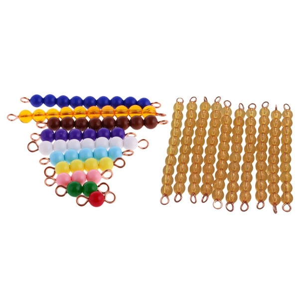Set Montessori Educational Toy Beads (set 10st trådar med 10 gula pärlor + 10 barns Detif-trådar