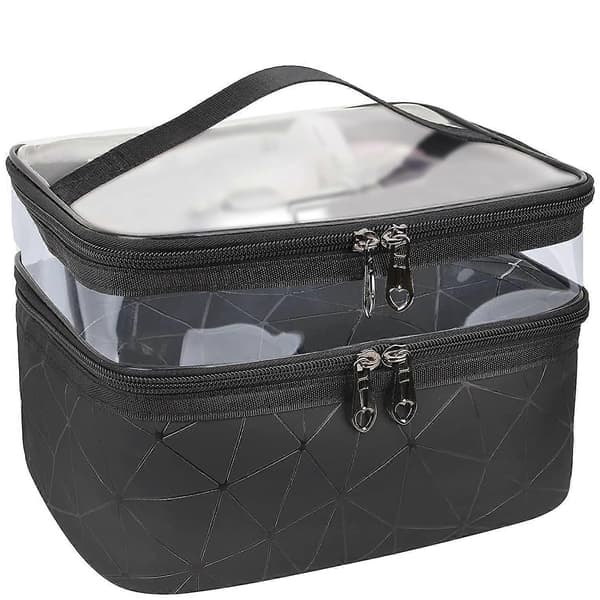 Sminktasker Dobbeltlag Rejse Kosmetiktasker Makeup Organizer Toiletartikler Tasker (Sort)
