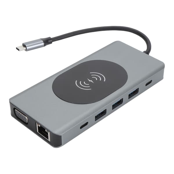 13-i-1 USB C-hub med dokkingstasjon og kortleser