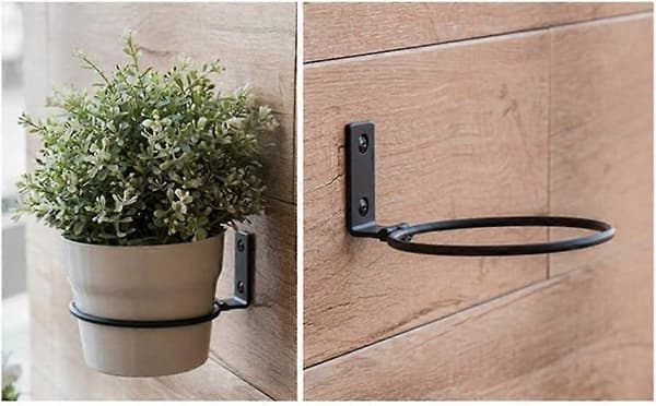 Sæt med 3 store urtepotteholdere, urtepottering vægmontering, jern urtepottekroge, sort, 11*11cm