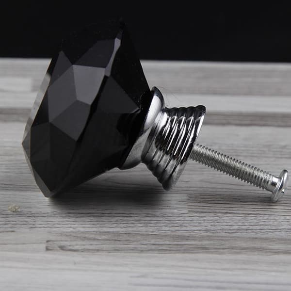 Sæt med 10 dørknopper, 30 mm diameter, sort krystal, runde glasskabsknopper, dekorative knopper