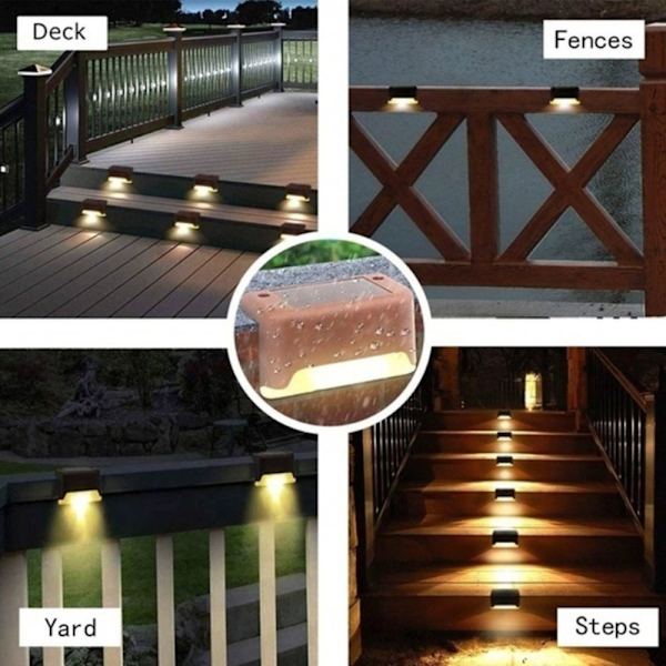 Soldriven LED-lampa, Utomhusgång, Trädgårdsgång, Terrass, Vit, Ljusbrun