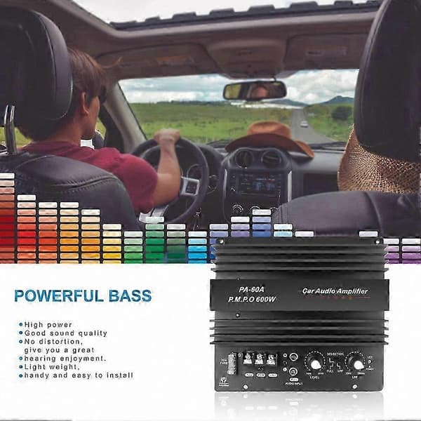 12V 600W Mono Bilforstærker, Højeffekts Subwoofer Basmodul, Tabsløst Audio Board Black