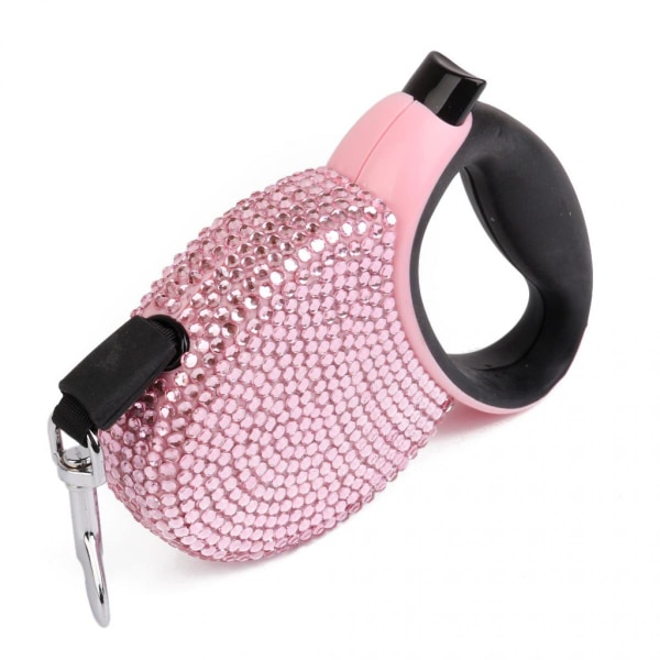 3m Husdjursvalp Rhinestone Infällbar Automatisk Dragkabel Hundkoppel Rosa