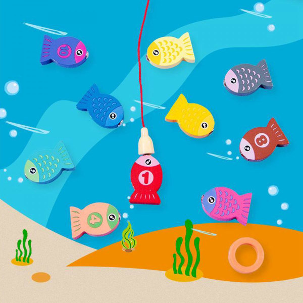 Räkneleksak i Trä och Tidig Utbildning med Siffror - Alfabetiska Sifferpussel, Montessori Matematik Lärleksak för Barn med Fiskespel