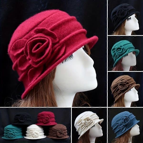 8 farver uld tophat bækkenhat vinter midaldrende kvinders hat elegant midaldrende uld mor hatte [MI] Blue
