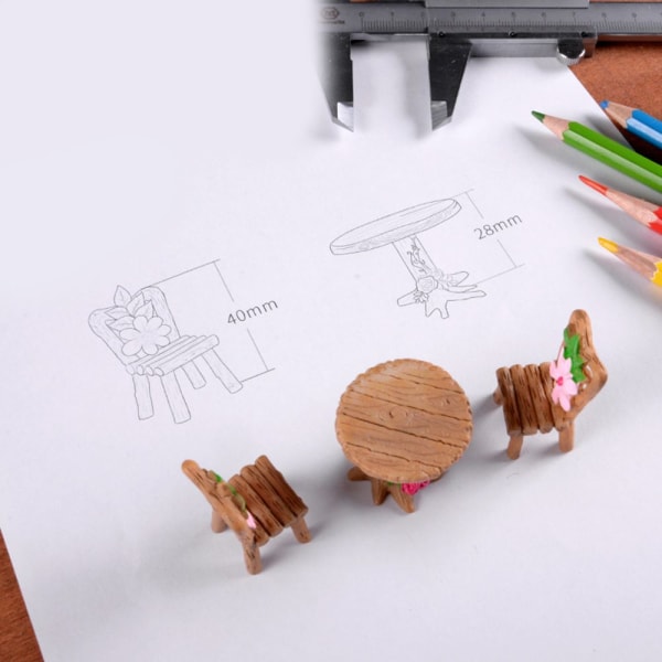 Mikro landskapsdekoration harts ornament trädgård DIY hantverk 1 set stol bord