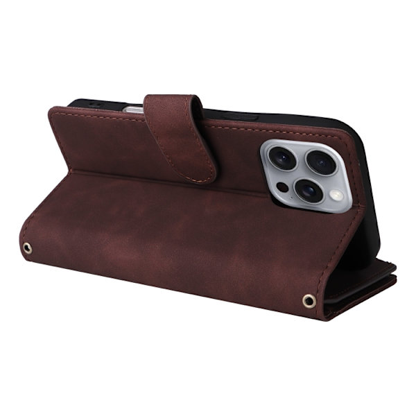 [RM]iPhone 16 Pro Max Case - Crossbody Case with Multiple Card Slots and Zipper Kaffe