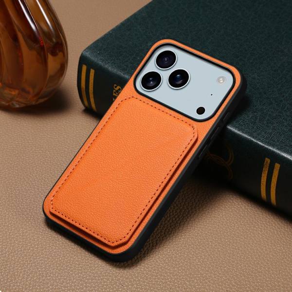[RM]iPhone 17 Pro Case - Calf Texture with Double Card Slots Orange