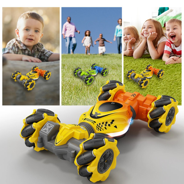 4WD RC Bil Leksak 2.4G Radio Fjärrkontroll Bilar RC Klocka Gest Sensor Rotation Twist Stunt Drift Fordonsleksak för Barn Orange TWO RC 1B