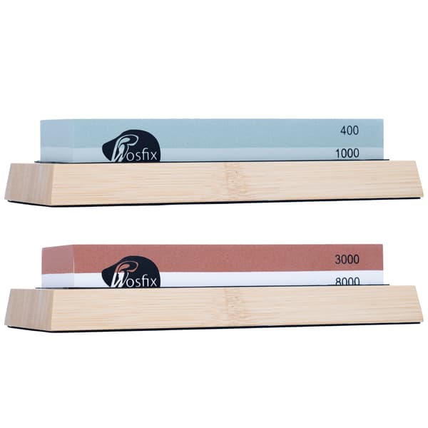 Dobbelt Slibesten Sæt med Base – 400/1000/3000/8000 Grit | Korund | Antiskridbase | Komplet Sæt til Knive