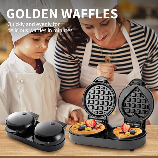 [RM]Mini Waffle Iron Flat Waffle Maker, Two Shapes, Compact Design, Non-Stick Surface, Easy to Clean, Heart-shaped, Round