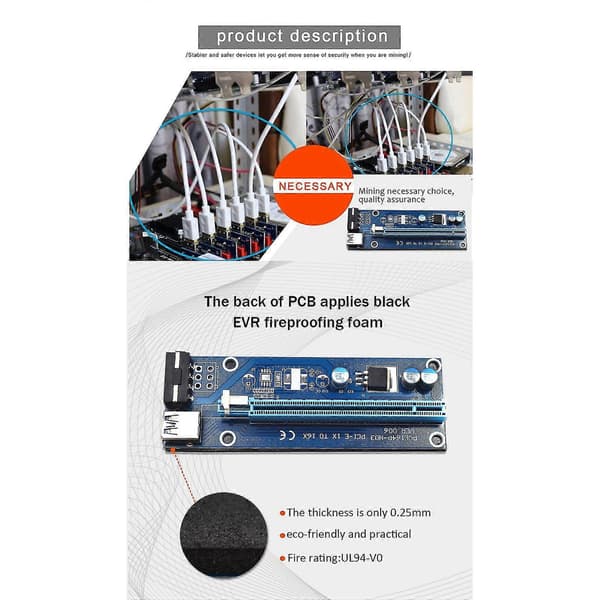 4st Ver006 Pci-e Riser-kort för Pci Express 1x till 16x Pcie-kortförlängare Usb 3.0 Sata-kabel för 4