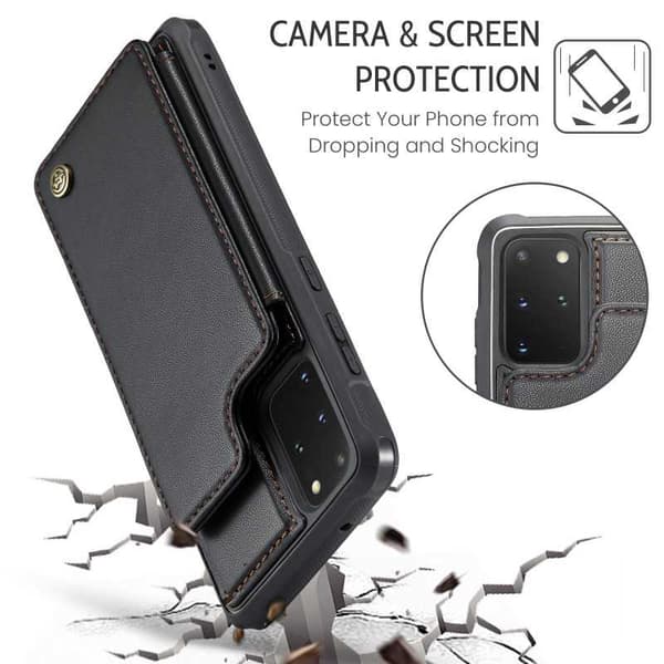 CaseMe Støtsikkert Deksel Kortholder Stativ 4-Rom Samsung S20 Svart[RM]