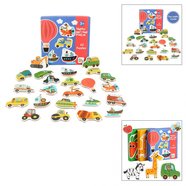 Matchande pussel för 2-4 år gamla barn Trä pedagogisk leksakstransport
