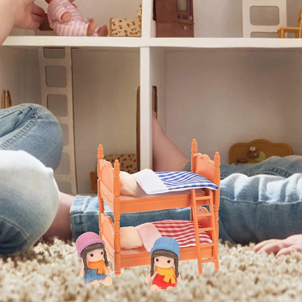 Miniature dukke køjeseng sæt til soveværelse indretning 2 sæt dukkehus møbler