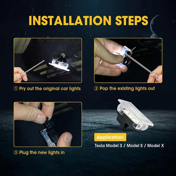 Tesla Model 3/Y/S/X Ultra-Bright LED Interior Lighting Kit - Trunk Light, Door Light (4 Pcs/Set) - 6000k Blue