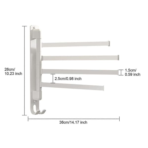 [RM]Svingbart håndklestativ 180 roterende svingveggfeste for baderom White 4 Rods