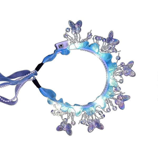 Dejlig lysende hårbånd sommerfugledesign hårbøjle til børnefester koncerter let at bære hårtilbehør blå Blue