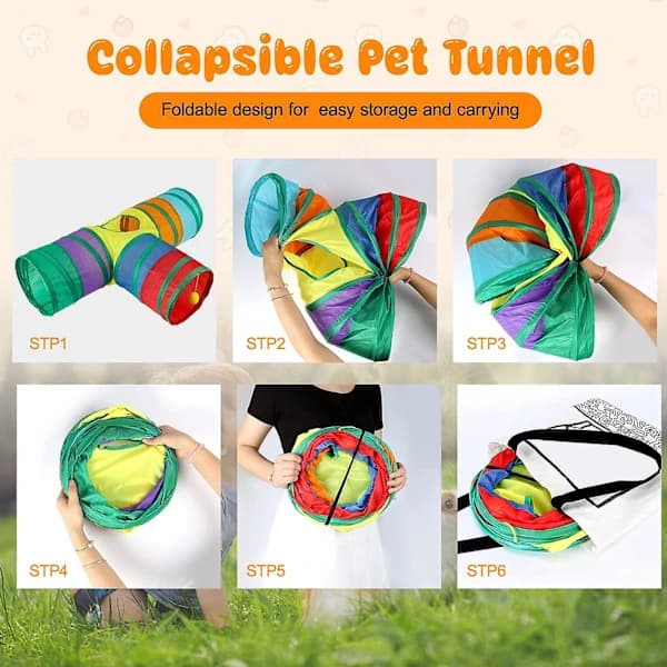 Rabbit Tunnels & Tubes Foldable 3-Way Rabbit Hideaway Activity Tunnel Toys For Dwarf R,A[RM]
