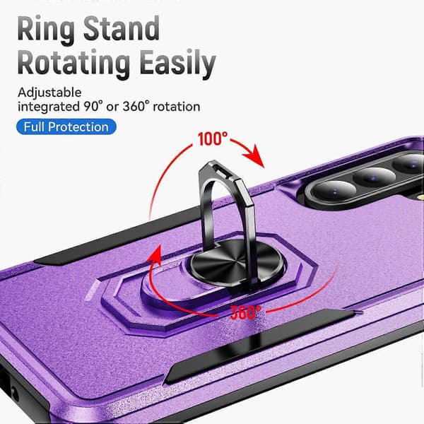 Etui til Samsung Galaxy A36 5G Militærgrad Ring-støttefod PC+TPU Telefoncover Multicolor Purple+Black