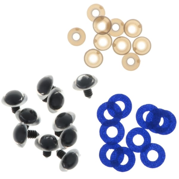 10 st Plast Säkerhetsleksaksögon + Glitter Nonwovens + Bricka 24mm Mörkblå