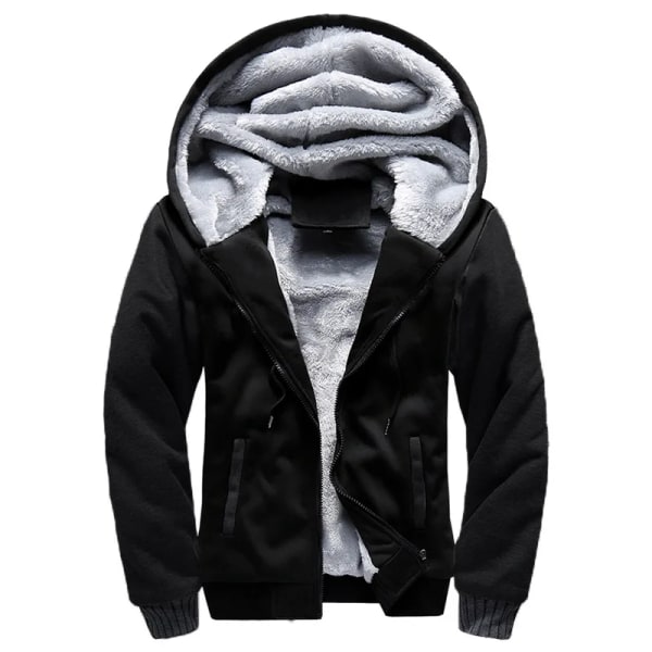 Herrjacka Kamouflage Tjock Vinterjacka för Män Fleece Långärmad Kappa Man Casual Huvtröjor Streetwear Herrrockar Black M
