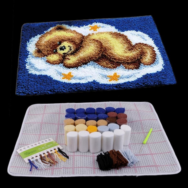 DIY Virknål Kit Mattframställning Hantverk för Barn/Vuxna - Härligt Björnleksaksmönster - för Golv, Vägg, Soffa, Kuddar, Kudde