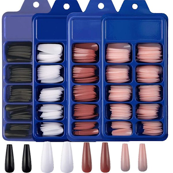 400 st Coffin Press On Nails Ballerina Lösnaglar Långa Heltäckande Akryl Tippar Falska Naglar För Kvinnor Flickor Nagelkonst DIY Dekoration (svart, Vit, Rosa)