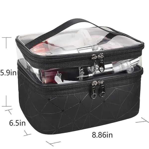Sminktasker Dobbeltlag Rejse Kosmetiktasker Makeup Organizer Toiletartikler Tasker (Sort)
