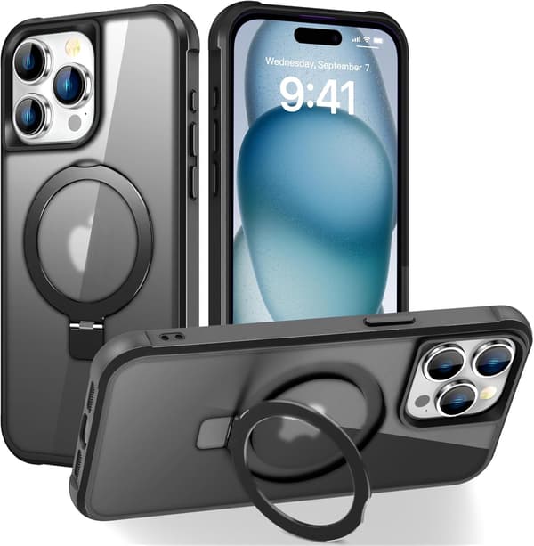 [RM]Compatible with iPhone 15 Pro Case with Invisible Magnetic O-Ring Stand Transparent Compatible with Mag-Safe Good Grip Feeling black