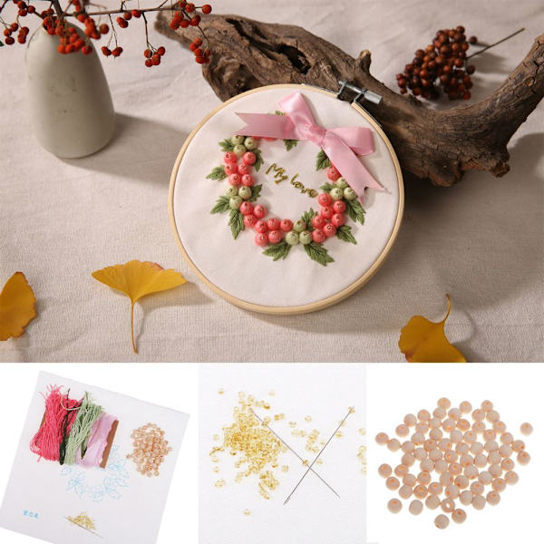 Kreativt DIY-verktyg tråd tyg korsstygn broderi ros startkit