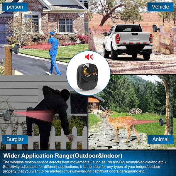 [RM]1/2 Mile Long Range Wireless Driveway Alarm Outdoor Motion Sensor & Detector - DIY Security Alert System - 1 Receiver and 2 Sensors