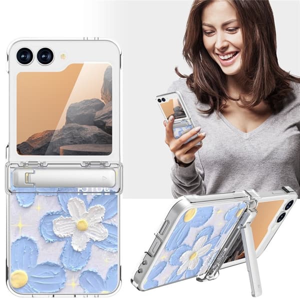 Mobilskal til Galaxy Z Flip7 FE/Z Flip6 Kickstand - Blå Blomst Blå 60