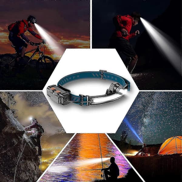 USB oppladbar LED hodelykt, kraftig LED hodelykt, vanntett camping COB hodelykt med sensitiv sensormodus
