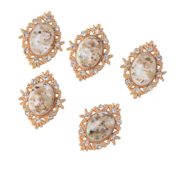 5 Legering Oval Cabochon Akryl Kristallknappar för Smyckestillverkning i Vitt
