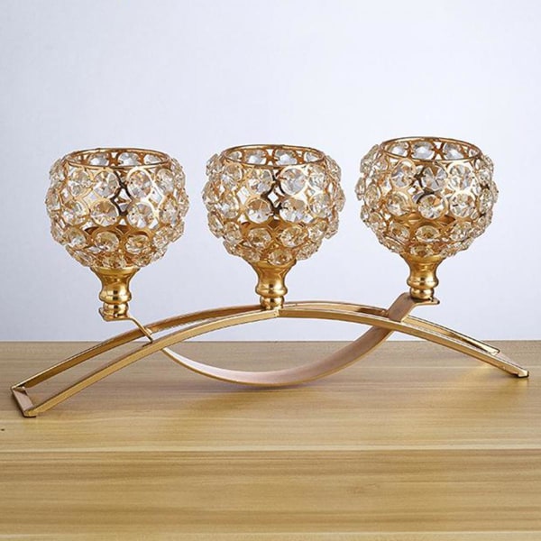 Kristallljusstake 3 arm kandelaber guld bröllopsbord prydnad