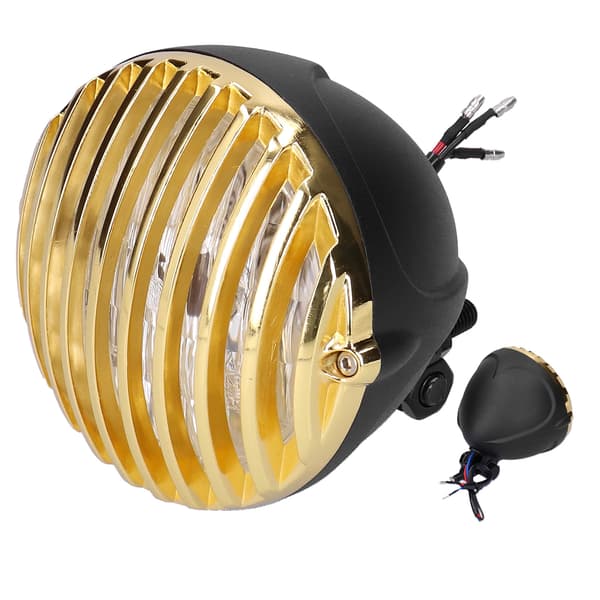 [RM]Round Motorcycle Headlight 3-Wire System Golden Grill Cover 12V 55W