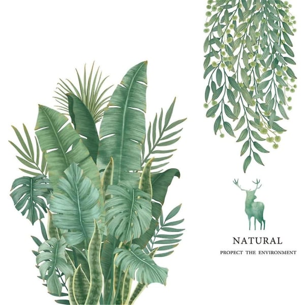 Gröna bananblad tropiska växter väggdekaler, avtagbara väggdekaler