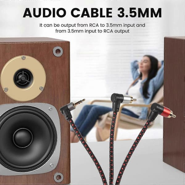 2M Retvinklet 3,5 mm til RCA Stereo Audio Kabel AUX Y Splitter Adapter til Bærbar Mikrofon Tilslutning
