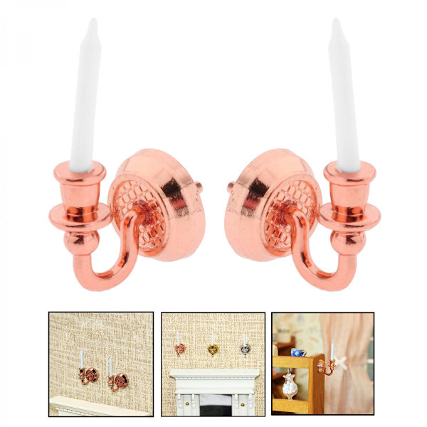 1:6 1/12 Mini Dockskåp Väggljusstake Scenmodell DIY Dekor Tillbehör Roséguld