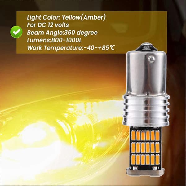 4 stk. 1156 ravgule 7506 P21W LED-pærer BA15S gule forreste og bageste blinklys Black